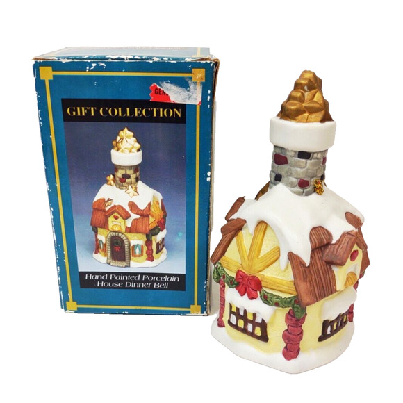 Vintage Porcelain Church Village House Dinner Bell Clapper Bisque Figurine 5.5" - Picture 1 of 6